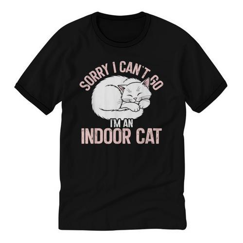 Sorry I Can't Go I'm An Indoor Cat Lazy Humor Introvert Cat Unisex Cotton Ringer T-Shirt - Raresse