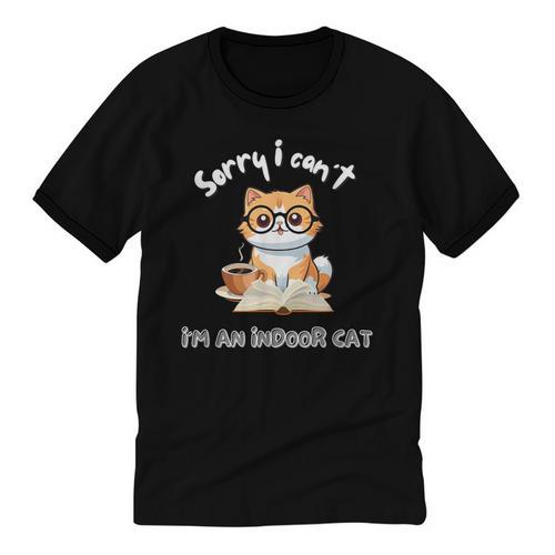 Sorry I Can't Indoor Cat Top For Introvert With Coffee Book For Men Women Kids Unisex Cotton Ringer T-Shirt - Raresse