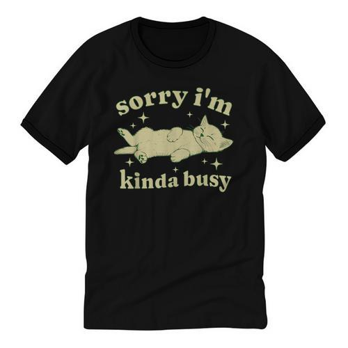 Sorry I'm Kinda Busy Lazy Cat Sarcastic Sayings Introvert Men Women Unisex Cotton Ringer T-Shirt - Raresse