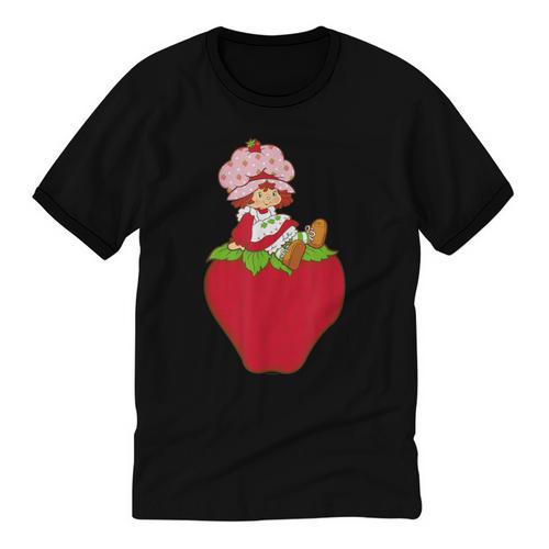 Strawberry Shortcake Sitting On Strawberry Retro Nostalgia Unisex Cotton Ringer T-Shirt - Figerry