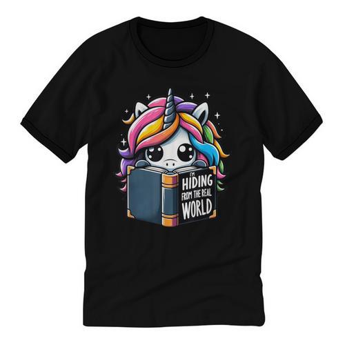 Unicorn Reading Book Reader Introvert Book Lover Humor Unisex Cotton Ringer T-Shirt - Raresse
