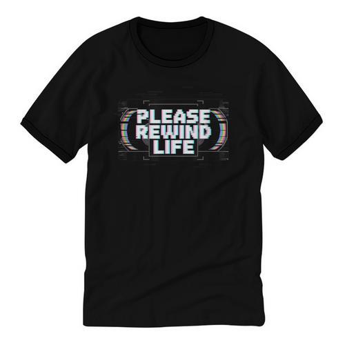 VHS Tape Rewind Glitch 90s Retro Nostalgia Please Rewind Unisex Cotton Ringer T-Shirt - Figerry