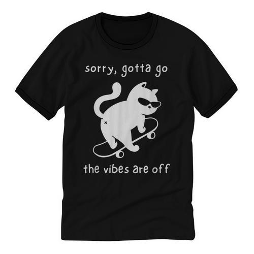 Vibes Are Off Cat Skateboard Introvert Sarcastic Humor Unisex Cotton Ringer T-Shirt - Raresse