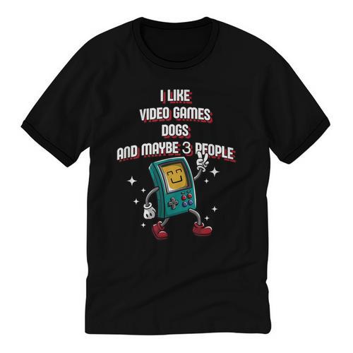 I Like Video Games Dogs And Maybe 3 People Gamer Introvert Unisex Cotton Ringer T-Shirt - Raresse