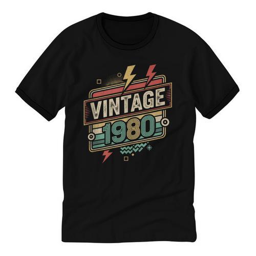 Vintage 1980 Retro Badge Decade Nostalgia Graphic Emblem Unisex Cotton Ringer T-Shirt - Figerry