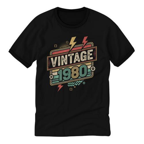 Vintage 1980 Retro Badge Decade Nostalgia Graphic Emblem Unisex Cotton Ringer T-Shirt - Figerry