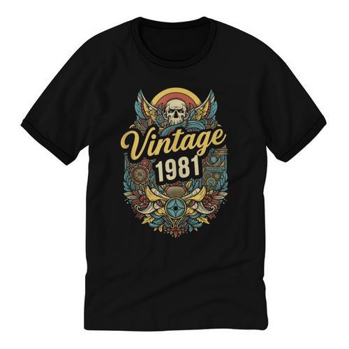 Vintage 1981 Retro Badge Nostalgia Eighties Compass Skull Unisex Cotton Ringer T-Shirt - Figerry