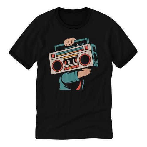 Vintage 80s 90s Retro Boombox Music Hip Hop Nostalgia Party Unisex Cotton Ringer T-Shirt - Figerry