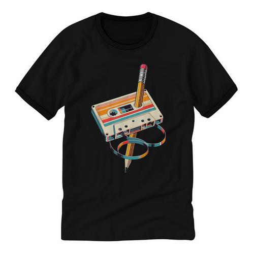 Vintage Cassette Tape And Pencil Nostalgia Party 70s 80s 90s Unisex Cotton Ringer T-Shirt - Figerry
