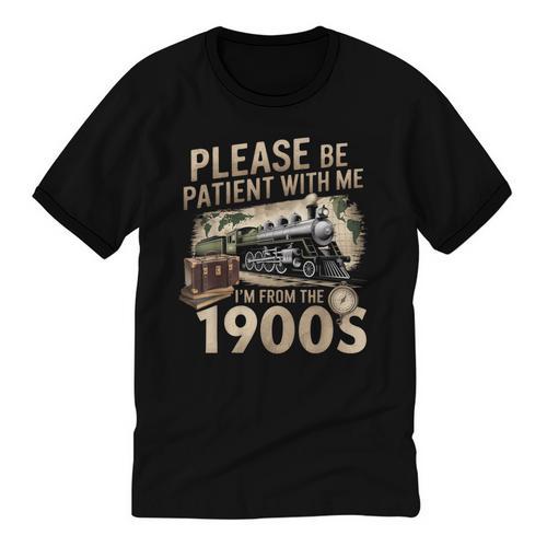 Vintage Please Be Patient With Me I'm From The 1900s Train Unisex Cotton Ringer T-Shirt - Figerry