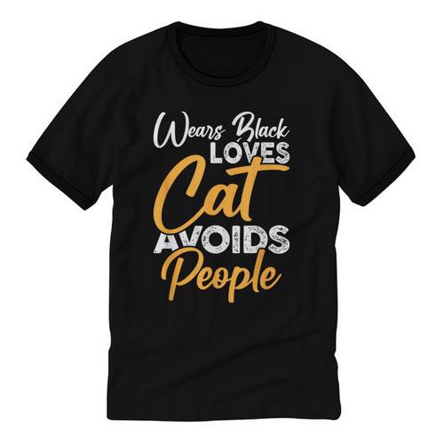 Wears Loves Cats Avoids People I Introvert Unisex Cotton Ringer T-Shirt - Raresse