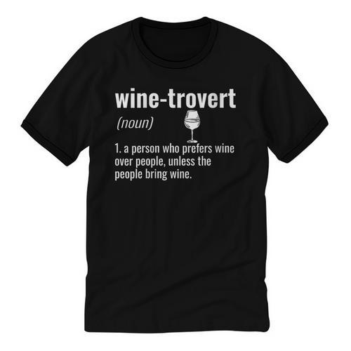 Wine-Trovert Wine Humor Definition Introvert Unisex Cotton Ringer T-Shirt - Raresse