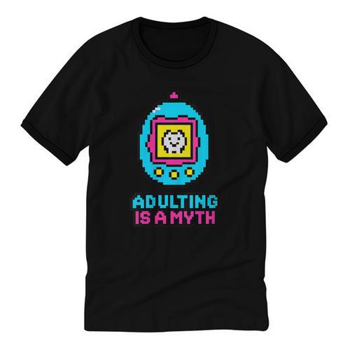 Women's Adulting Is A Myth Retro Pixel Pet Nostalgia Millennials Unisex Cotton Ringer T-Shirt - Figerry