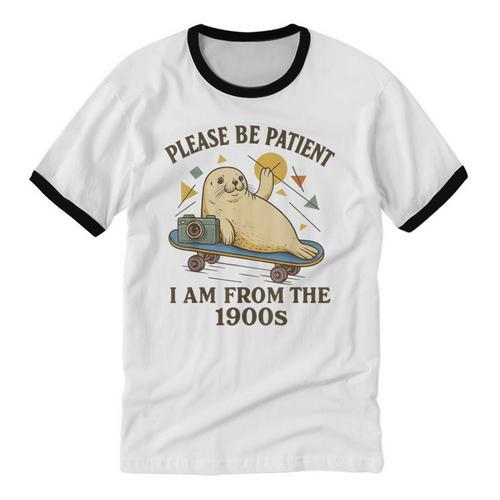 90s Manatee Humor Please Patient I'm From The 1900s Unisex Cotton Ringer T-Shirt - Figerry