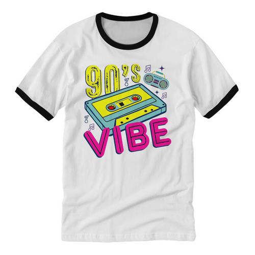 90's Vibe Retro Style Cassette Tape Nostalgia 1990s Party Premium Tri-Blend Unisex Cotton Ringer T-Shirt - Figerry