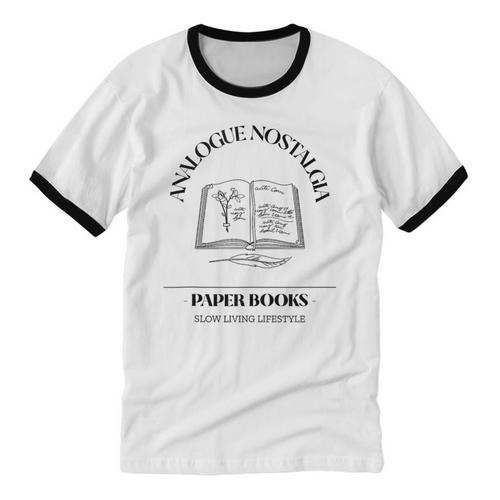 Analogue Nostalgia Paper Books Book Graphic Unisex Cotton Ringer T-Shirt - Figerry
