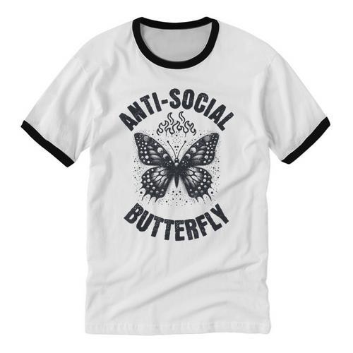 Anti-Social Butterfly Awkward Introvert Homebody Humor Unisex Cotton Ringer T-Shirt - Raresse