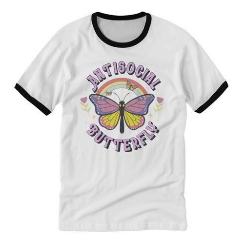 Antisocial Butterfly Groovy t For Introvert Men Women Girls Unisex Cotton Ringer T-Shirt - Raresse