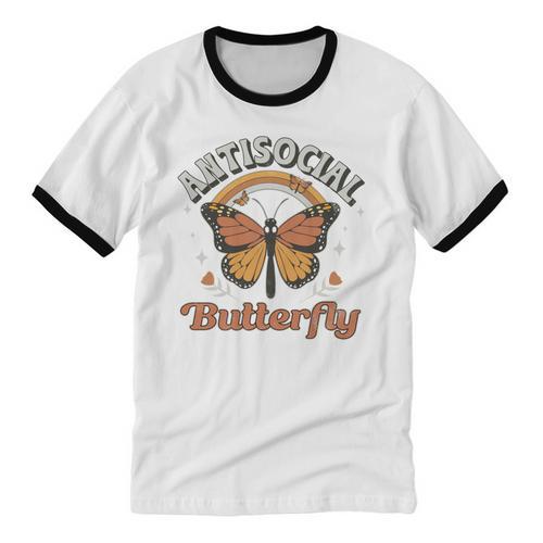 Antisocial Butterfly Tee For Introvert Men Women Girls Unisex Cotton Ringer T-Shirt - Raresse