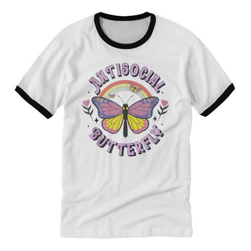 Antisocial Butterfly Tees For Introvert Men Women Girls Unisex Cotton Ringer T-Shirt - Raresse