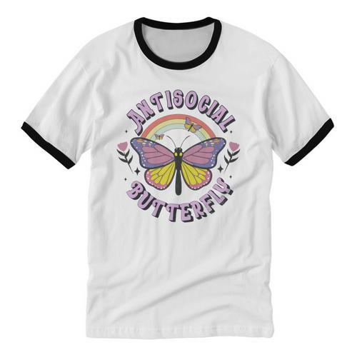 Antisocial Butterfly Tees For Introvert Men Women Girls Unisex Cotton Ringer T-Shirt - Raresse