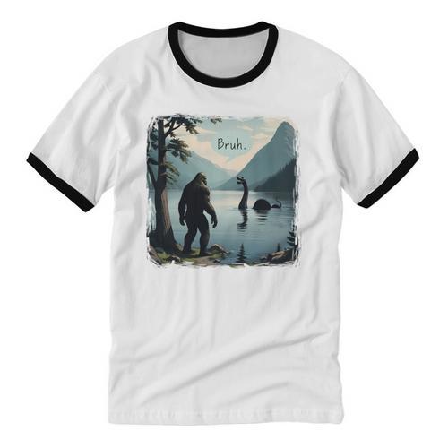 Bigfoot Sasquatch & Loch Ness Monster Introvert Bruh Unisex Cotton Ringer T-Shirt - Raresse