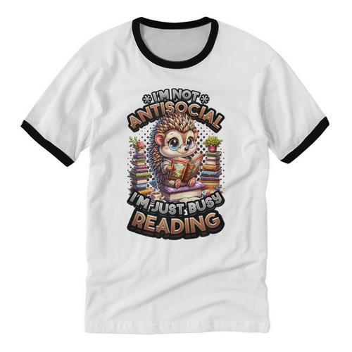 Book Lover Hedgehog Reading Books Introvert Bookworm Unisex Cotton Ringer T-Shirt - Raresse