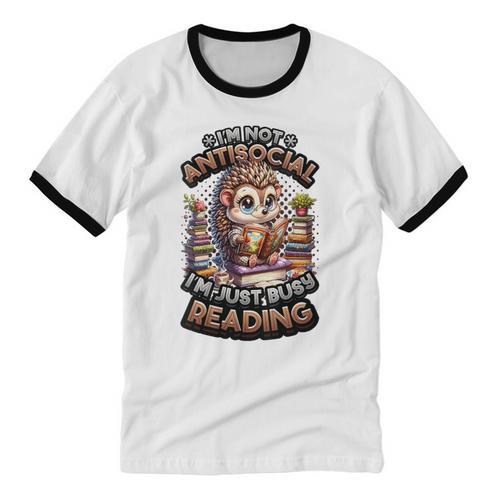 Book Lover Hedgehog Reading Books Introvert Bookworm Unisex Cotton Ringer T-Shirt - Raresse