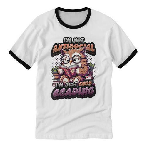 Book Lover Owl Reading Books Introvert Bookworm Unisex Cotton Ringer T-Shirt - Raresse