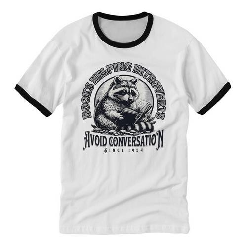 Books Helping Introvert Avoid Conversation Since 1454 Unisex Cotton Ringer T-Shirt - Raresse