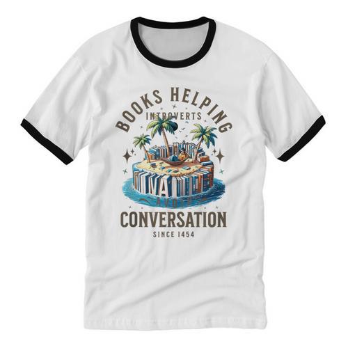 Books Helping Introvert Avoid Conversation Unisex Cotton Ringer T-Shirt - Raresse
