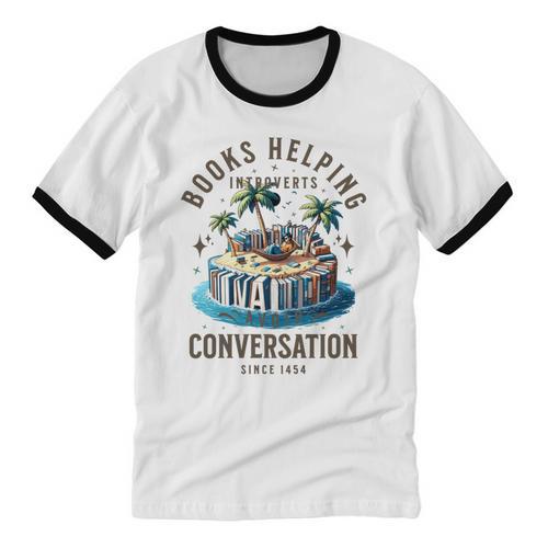Books Helping Introvert Avoid Conversation Unisex Cotton Ringer T-Shirt - Raresse