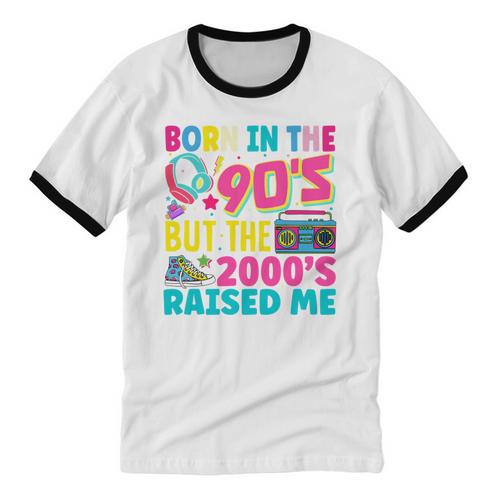 Born In The 90's But The 2000's Raised Me Y2K Nostalgia Unisex Cotton Ringer T-Shirt - Figerry