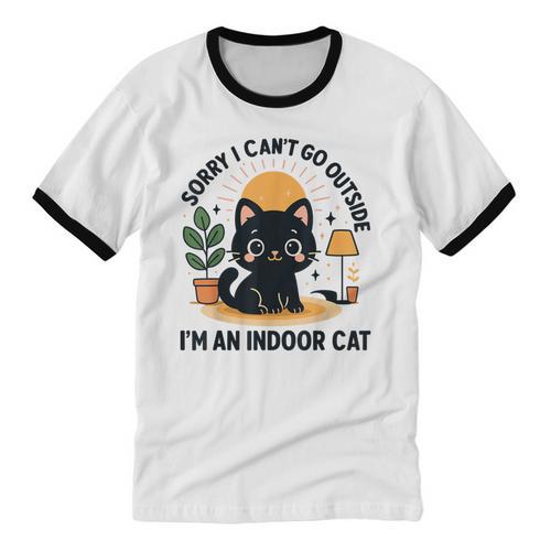 Cat Shirt Introvert Sorry I Can’t Go I’m An Indoor Cat Unisex Cotton Ringer T-Shirt - Raresse