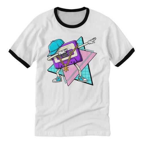 Dabbing Cassette Tape 70s 80s 80s Outfit Nostalgia Unisex Cotton Ringer T-Shirt - Figerry