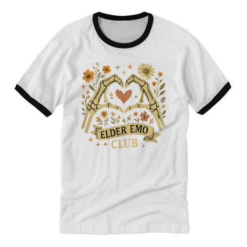Elder Emo Club Skeleton Hands Heart Nostalgia Unisex Cotton Ringer T-Shirt - Figerry