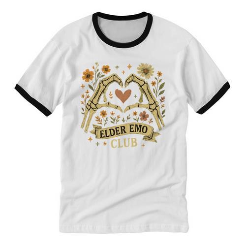 Elder Emo Club Skeleton Hands Heart Nostalgia Unisex Cotton Ringer T-Shirt - Figerry