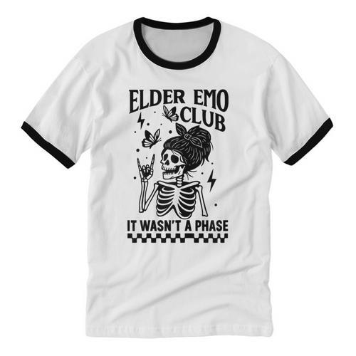 Elder Emo Club Skeleton Nostalgia It Wasn't a Phase Mom Unisex Cotton Ringer T-Shirt - Figerry