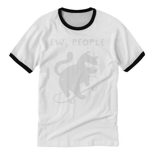 Ew People Cat Skateboard Introvert Sarcastic Humor Unisex Cotton Ringer T-Shirt - Raresse