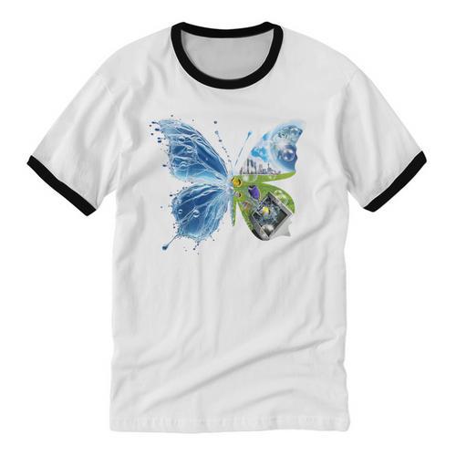 Frutiger Aero Aesthetic Butterfly Computer Fishes Scenery Raglan Baseball Tee Unisex Cotton Ringer T-Shirt - Figerry