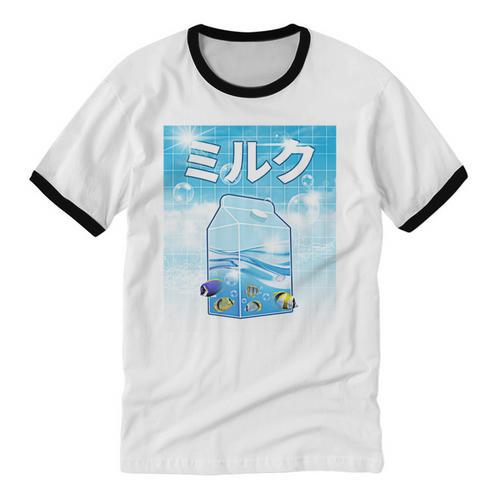 Frutiger Aero Aesthetic Tech Kawaii Milk Underwater Fishes Unisex Cotton Ringer T-Shirt - Figerry