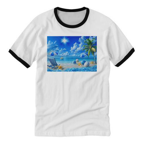Frutiger Aero Beach Y2k Aesthetic Palm Tree Sand Ocean Premium Unisex Cotton Ringer T-Shirt - Figerry