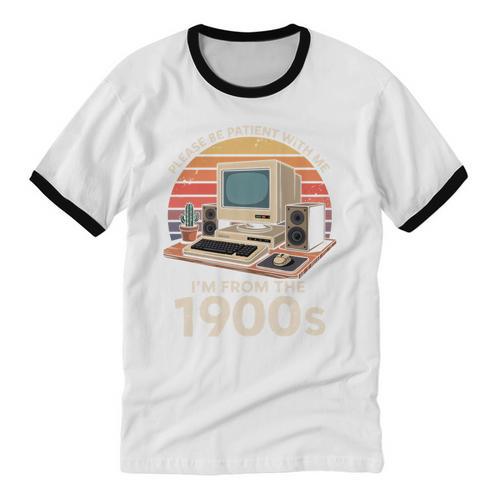Geek Please Be Patient I'm From The 1900s Retro Computer PC Unisex Cotton Ringer T-Shirt - Figerry