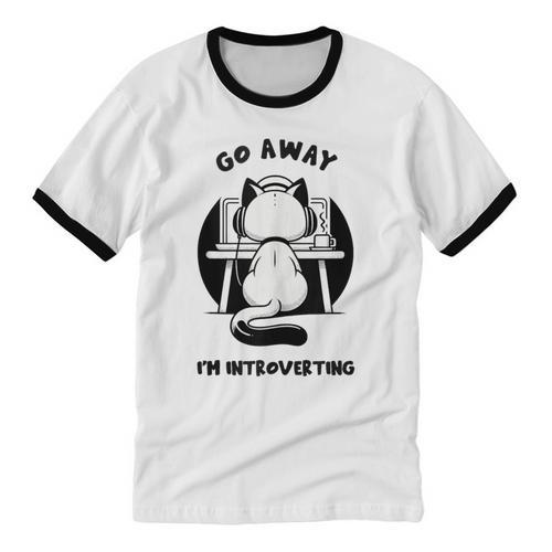 Go Away I'm Introverting Cat With Coffee Unisex Cotton Ringer T-Shirt - Raresse