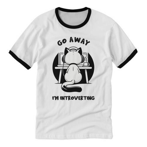 Go Away I'm Introverting Cat With Coffee Unisex Cotton Ringer T-Shirt - Raresse