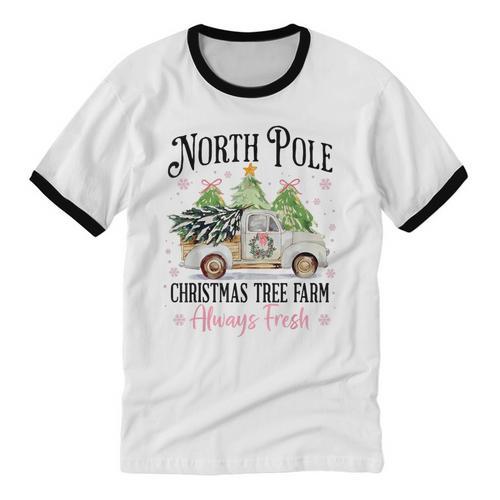 Holiday Scene Nostalgia North Pole Tree Farm Merry Christmas Unisex Cotton Ringer T-Shirt - Figerry