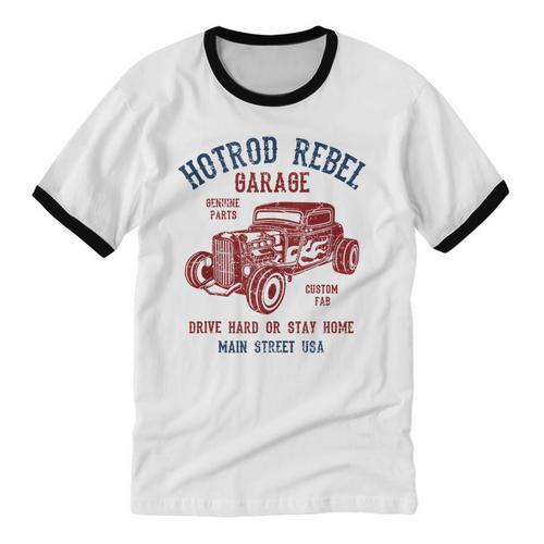 Hotrod Rebel Automotive Nostalgia Old Car Distressed Unisex Cotton Ringer T-Shirt - Figerry