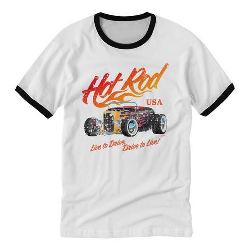 Hotrod Vintage Style Car Nostalgia Hotrod Distressed Premium Tri-Blend Unisex Cotton Ringer T-Shirt - Figerry