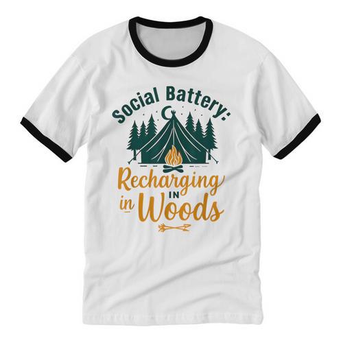 Introvert Camping Social Battery Recharging In The Woods Unisex Cotton Ringer T-Shirt - Raresse