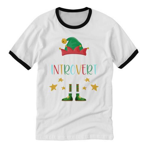 The Introvert Elf Christmas Family Matching Fun Xmas Top Unisex Cotton Ringer T-Shirt - Raresse